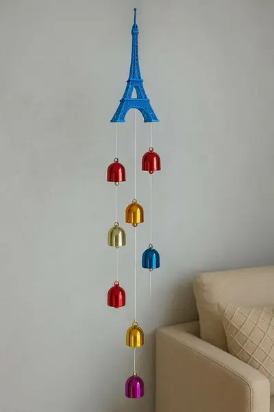 Eiffel Tower Wind Chime with Colorful Metallic Bells Blue