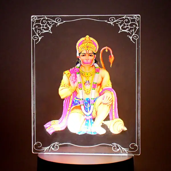 [9906_3d_hanuman_frame_witt_light] Beautiful 3D Lord Hanuman Frame with soft white light (1 Pc)