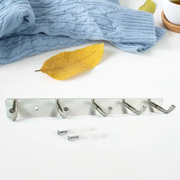 [15535_ss_wall_mounted_5hook_rack_1pc] Stainless Steel Wall Mounted Coat 5 Hook Rack (26x3 / 1 Pc)