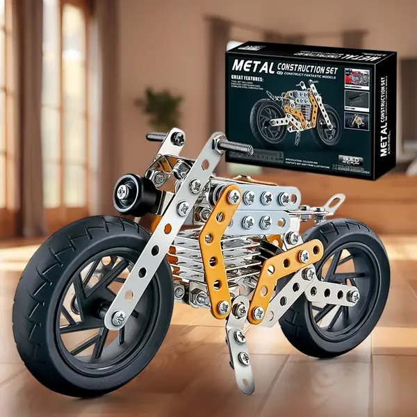 [18439_engineering_metal_bike_toy_no1] Metal DIY Bike Building Blocks for Kids (bike 162 pc of Bike Tool / 1 Set】