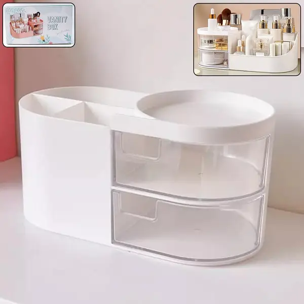 [6941_plastic_makeup_box] Multi-Functional Plastic Vanity Storage Box