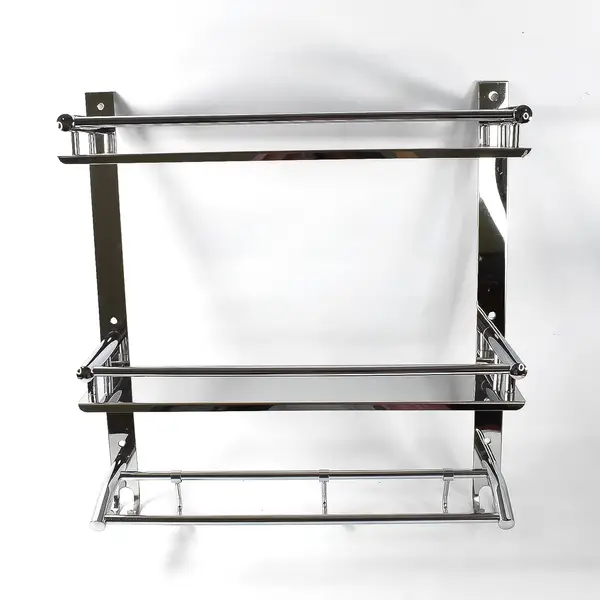 [PT-1903_wall_cithnector_hook] Stainless Steel Wall-Mount 2 Tier Self With Towel Bar